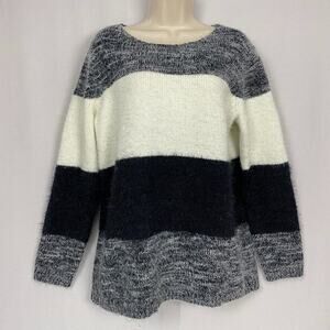 Venus Sweater Medium Womens Colorblock Stripe Fluffy Eyelash Knit Neutral Chunky